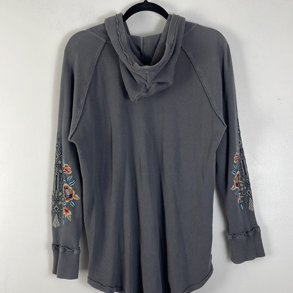 Johnny Was Charcoal Floral Embroidered Hoodie Blouse - Picture 6 of 7
